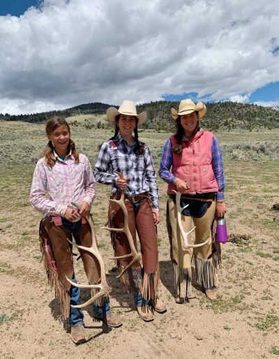 Cowgirls Holding Elk Antler Sheds - Lazy L&B Dude Ranch Wyoming